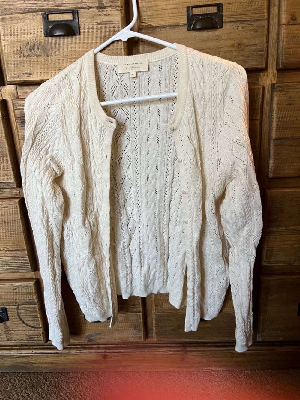 Sezane Cream Openwork Cable-Pattern Cardigan